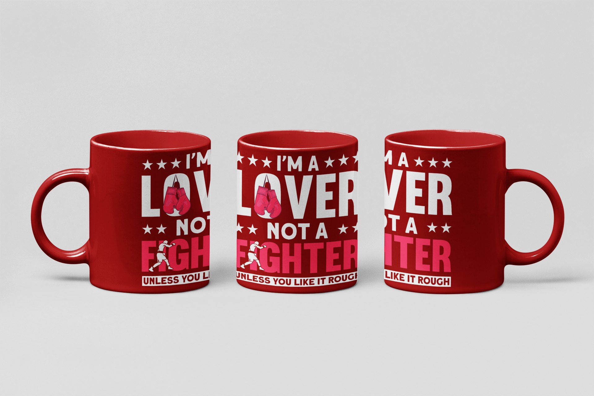 Lover Not Fighter Pink boxing mug in red