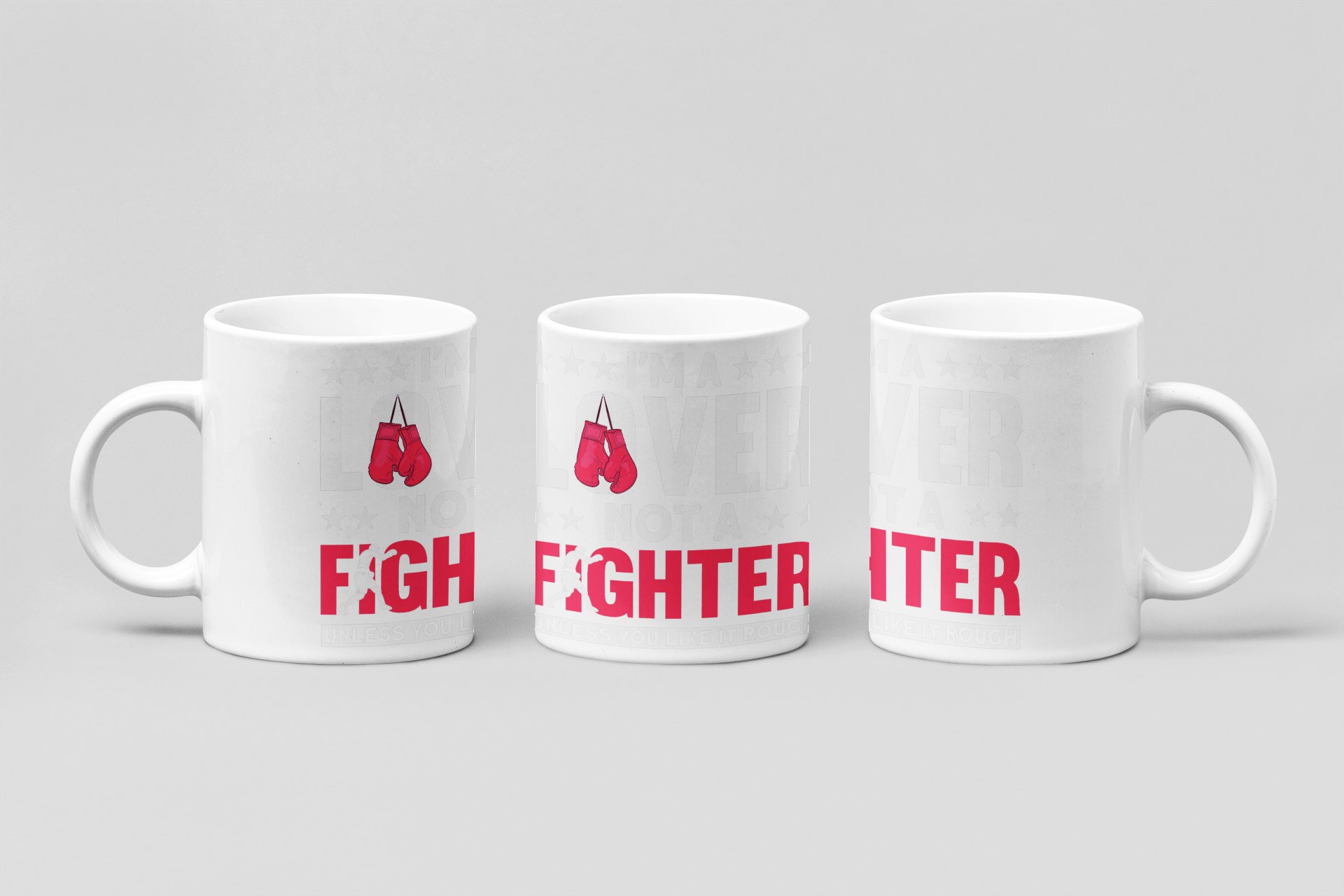 Lover Not Fighter Pink boxing mug in white