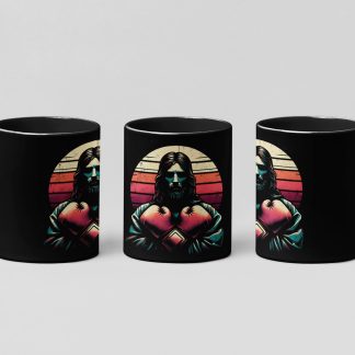 Retro Female Boxer Sunset boxing mug in black