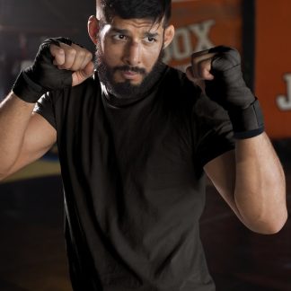 Rocky Side Profile Silhouette boxing t-shirt in black, sparring shot