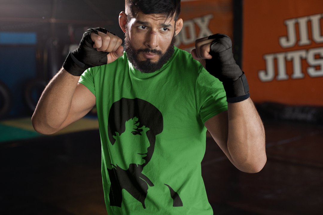 Rocky Side Profile Silhouette boxing t-shirt in forest green, sparring shot
