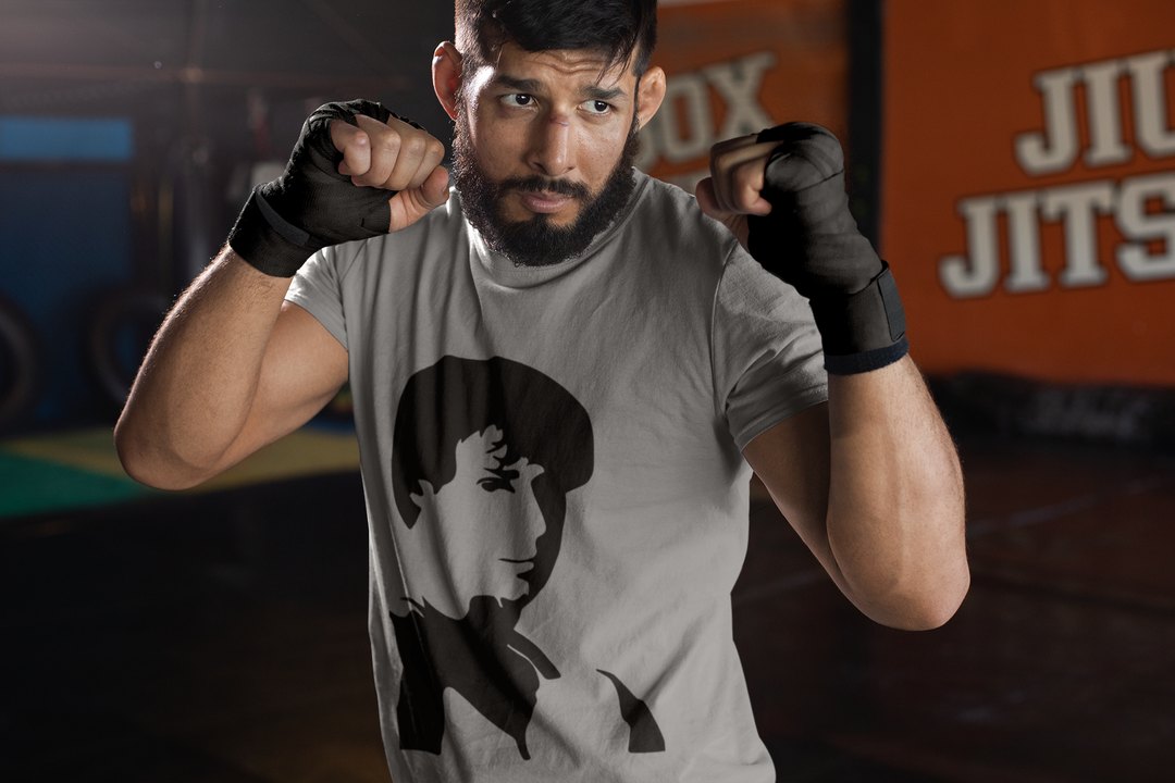 Rocky Side Profile Silhouette boxing t-shirt in grey, sparring shot
