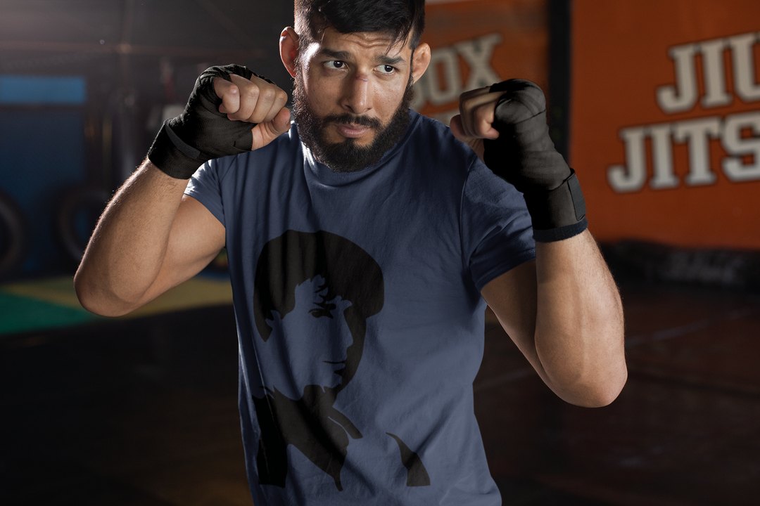 Rocky Side Profile Silhouette boxing t-shirt in navy, sparring shot