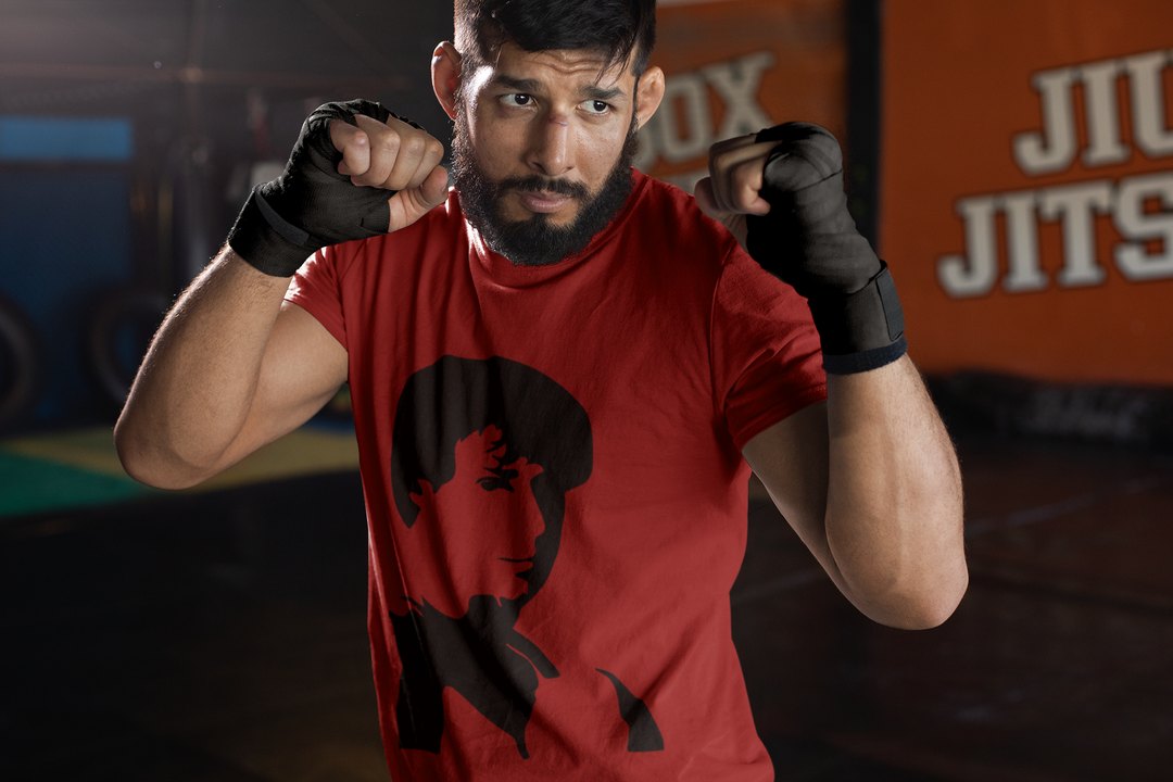 Rocky Side Profile Silhouette boxing t-shirt in red, sparring shot