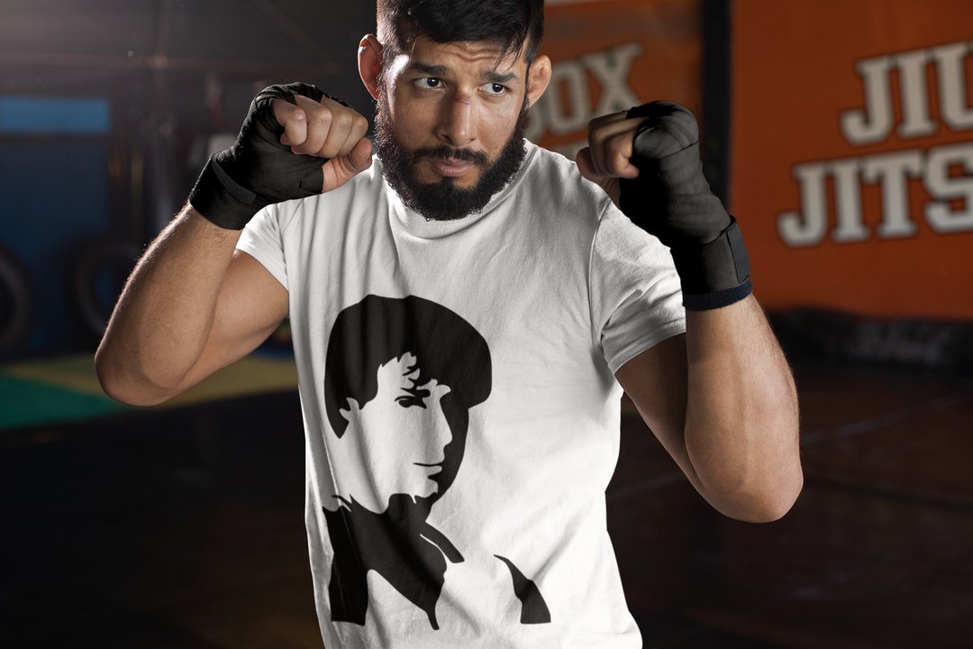 Rocky Side Profile Silhouette boxing t-shirt in white, sparring shot