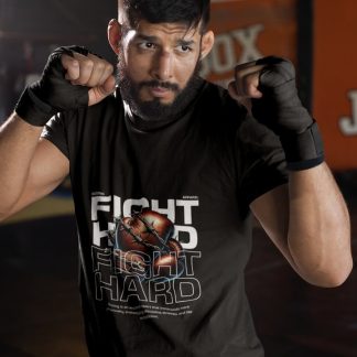 Fight Hard boxing t-shirt in black, sparring shot