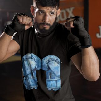 Blue Boxing Gloves Pair Upright boxing t-shirt in black, sparring shot