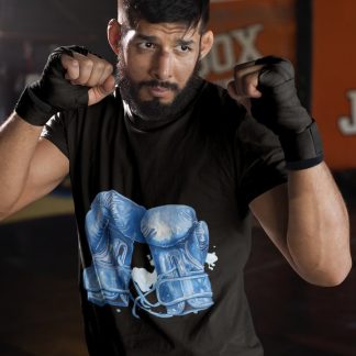 Blue Boxing Gloves Stacked Pair boxing t-shirt in black, sparring shot