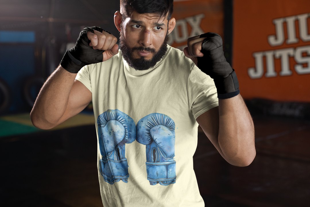 Blue Boxing Gloves Hanging Laced T-Shirt – Cream Sparring