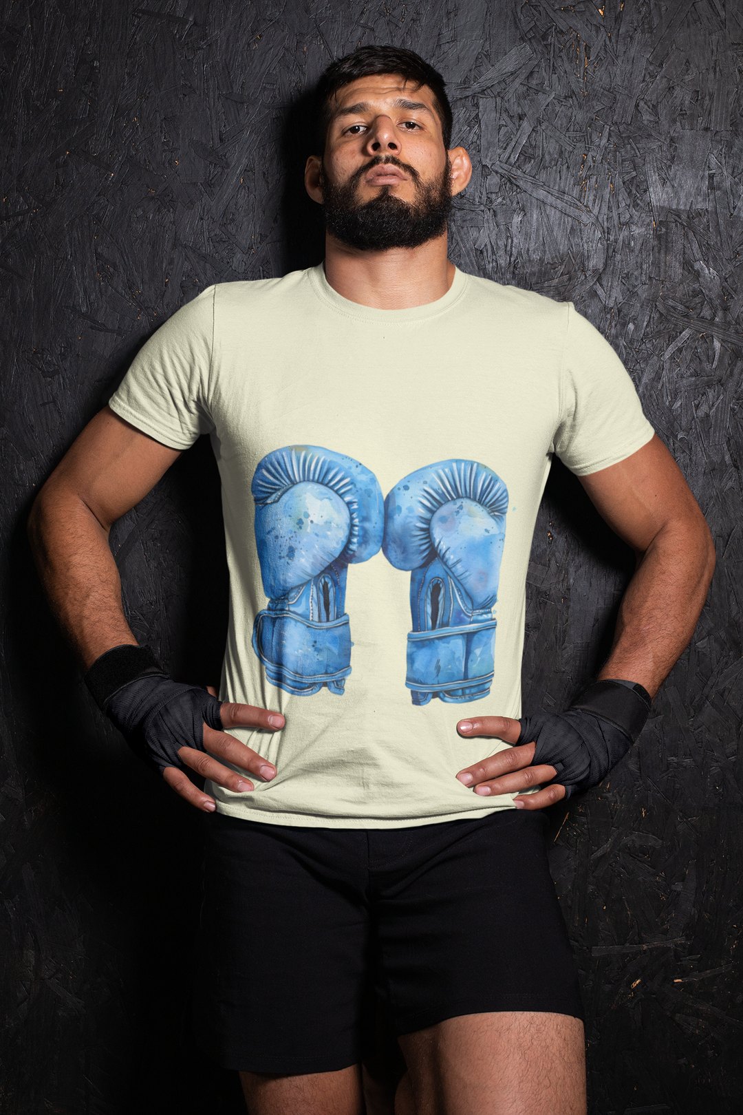 Blue Boxing Gloves Hanging Laced T-Shirt – Cream Wrestler