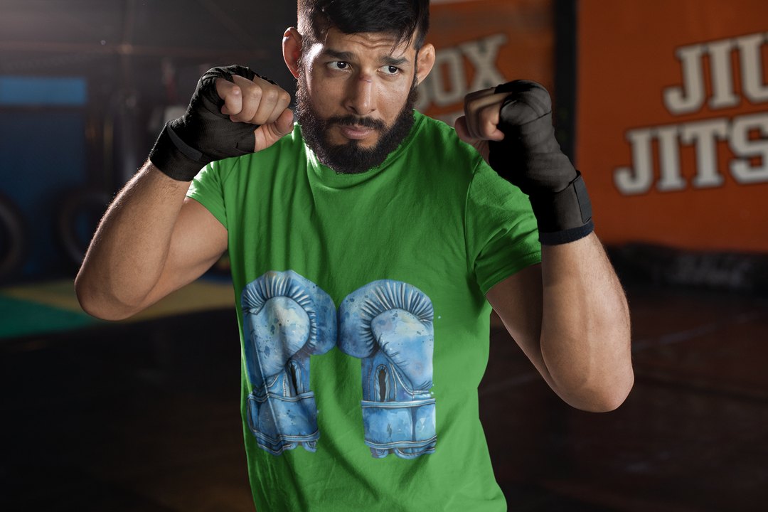 Blue Boxing Gloves Hanging Laced T-Shirt – Forest Green Sparring