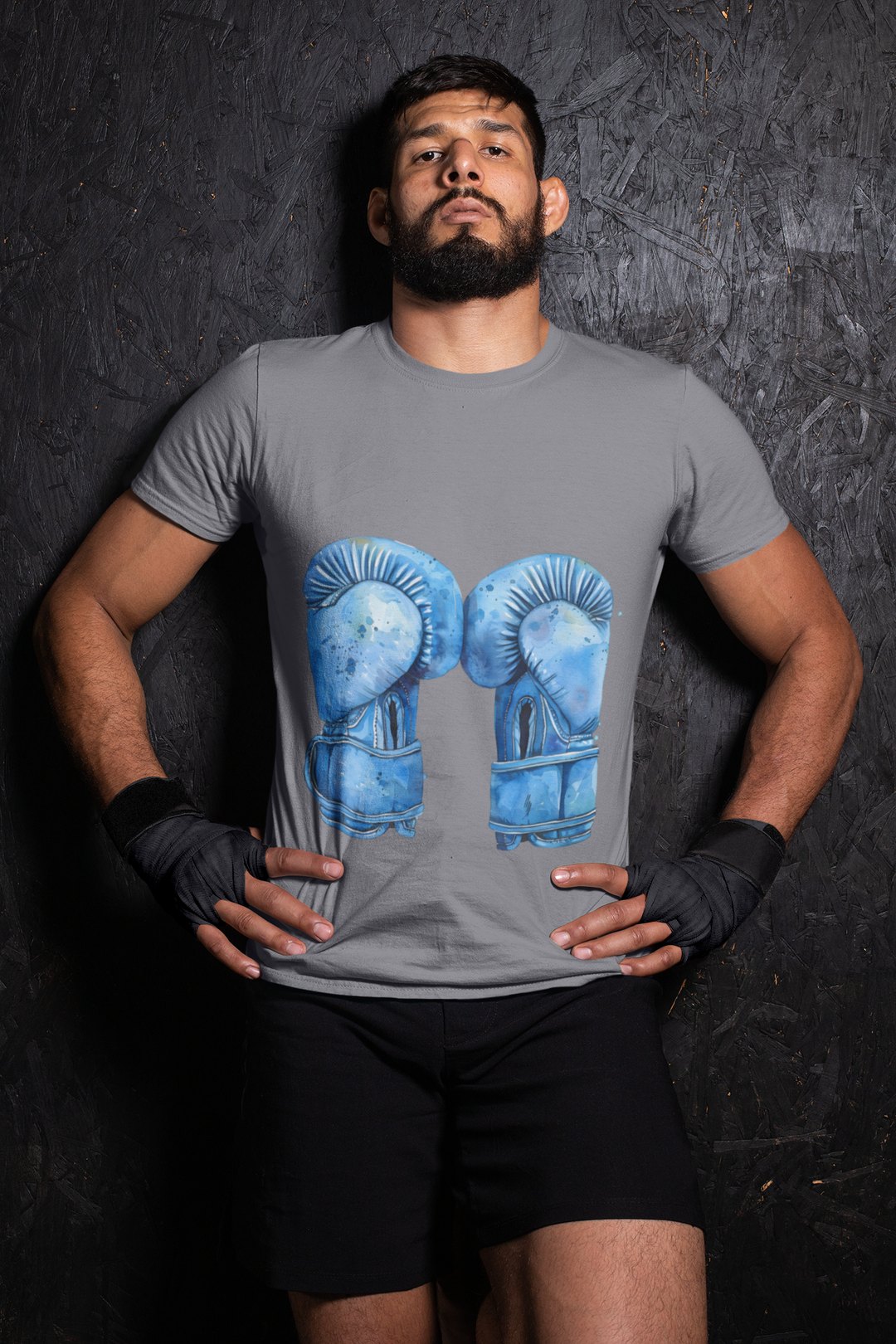 Blue Boxing Gloves Hanging Laced T-Shirt – Grey Wrestler