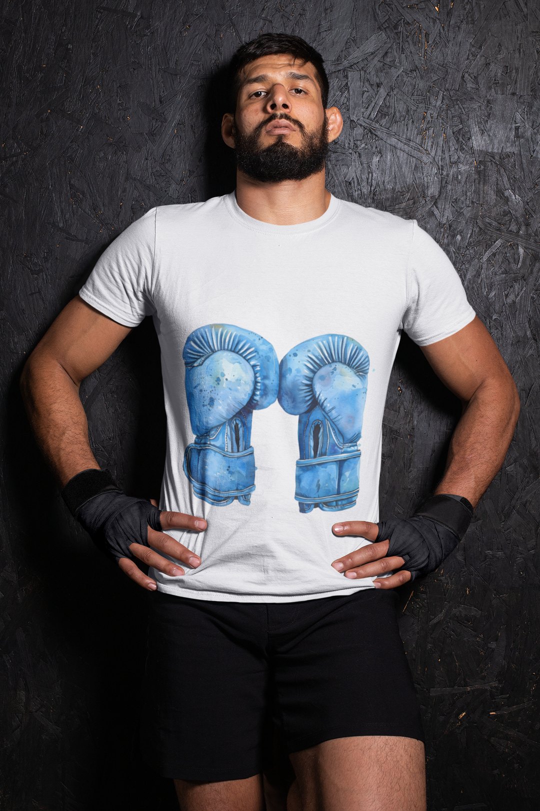 Blue Boxing Gloves Hanging Laced T-Shirt – White Wrestler