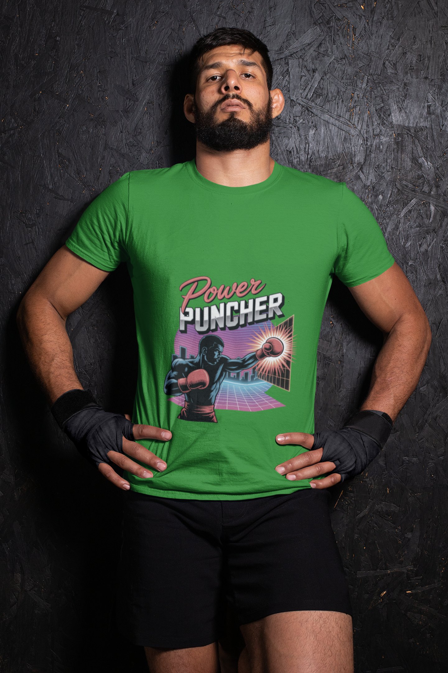 Blue Boxing Gloves Crossed X boxing t-shirt in forest green, wrestler shot