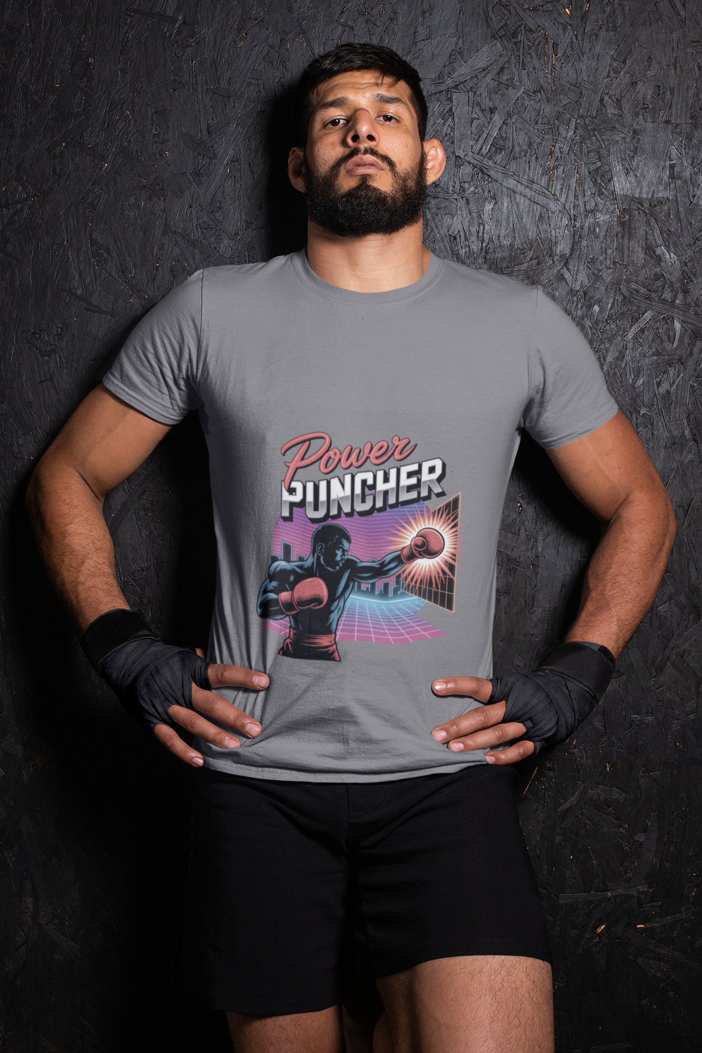 Blue Boxing Gloves Crossed X boxing t-shirt in grey, wrestler shot