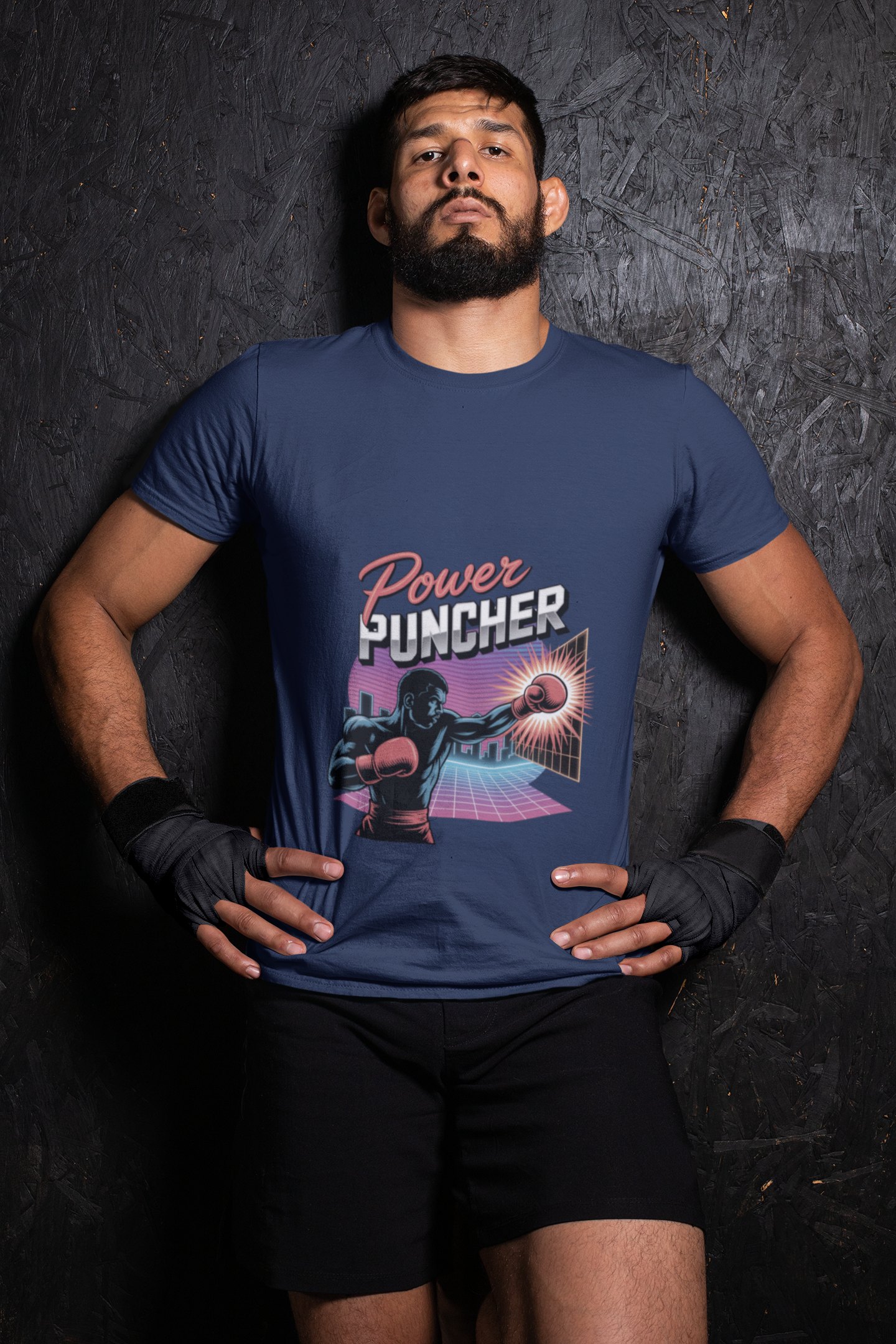Blue Boxing Gloves Crossed X boxing t-shirt in navy, wrestler shot
