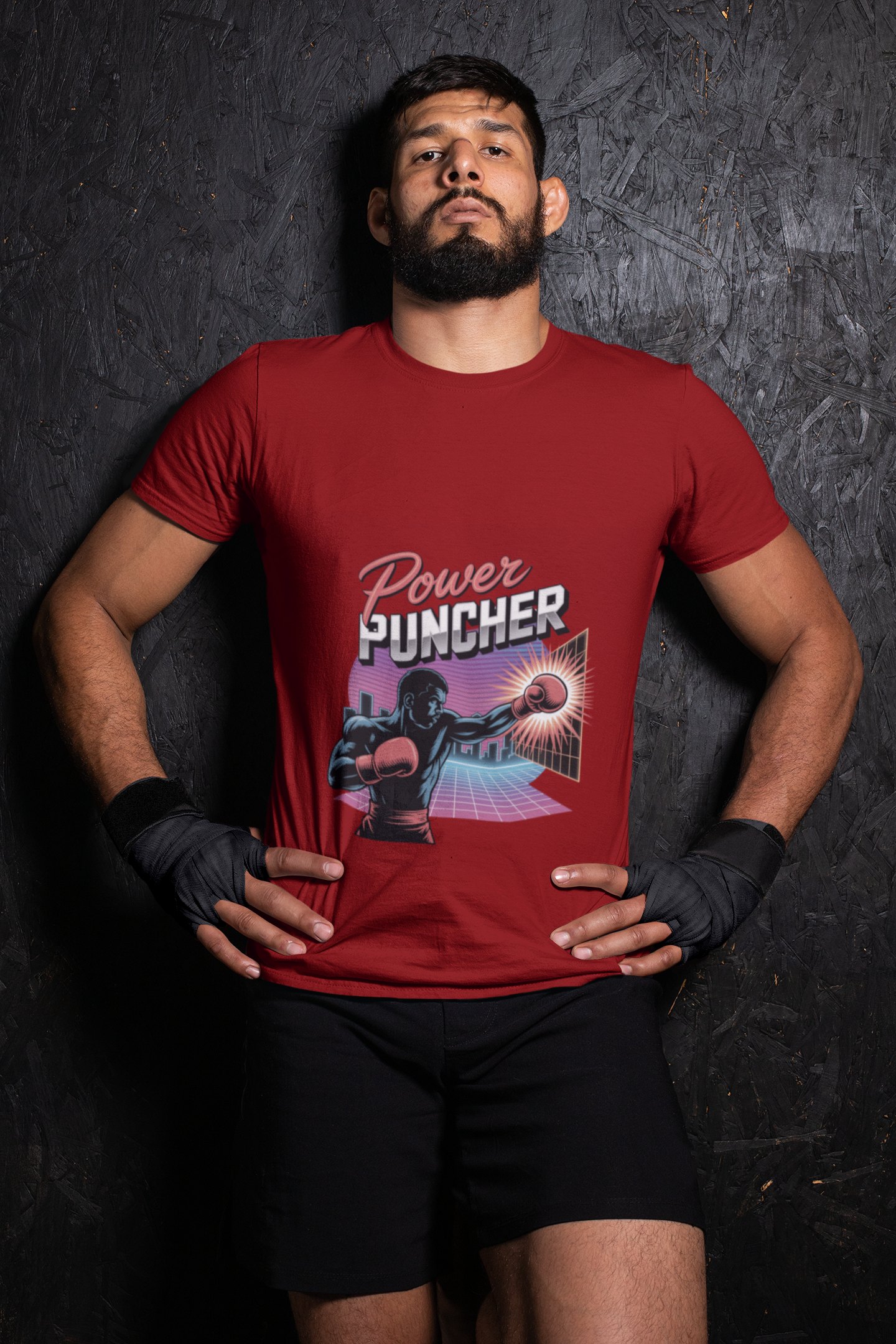 Blue Boxing Gloves Crossed X boxing t-shirt in red, wrestler shot