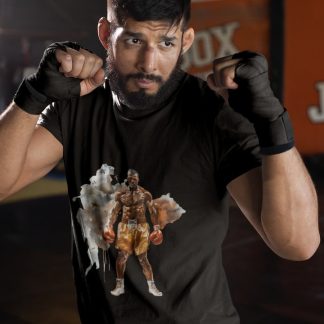 Boxer Orange Shorts Standing boxing t-shirt in black, sparring shot
