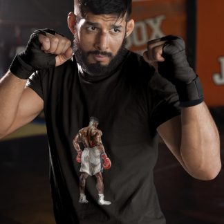 Boxer Red Gloves Defensive Stance boxing t-shirt in black, sparring shot