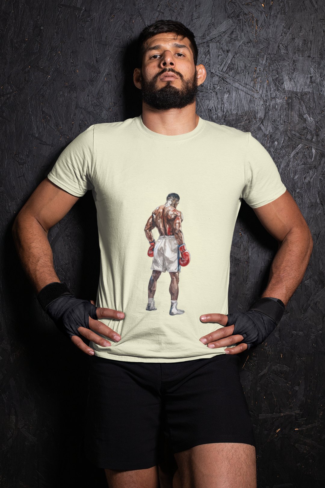 Boxer Red Gloves Defensive Stance boxing t-shirt in cream, wrestler shot