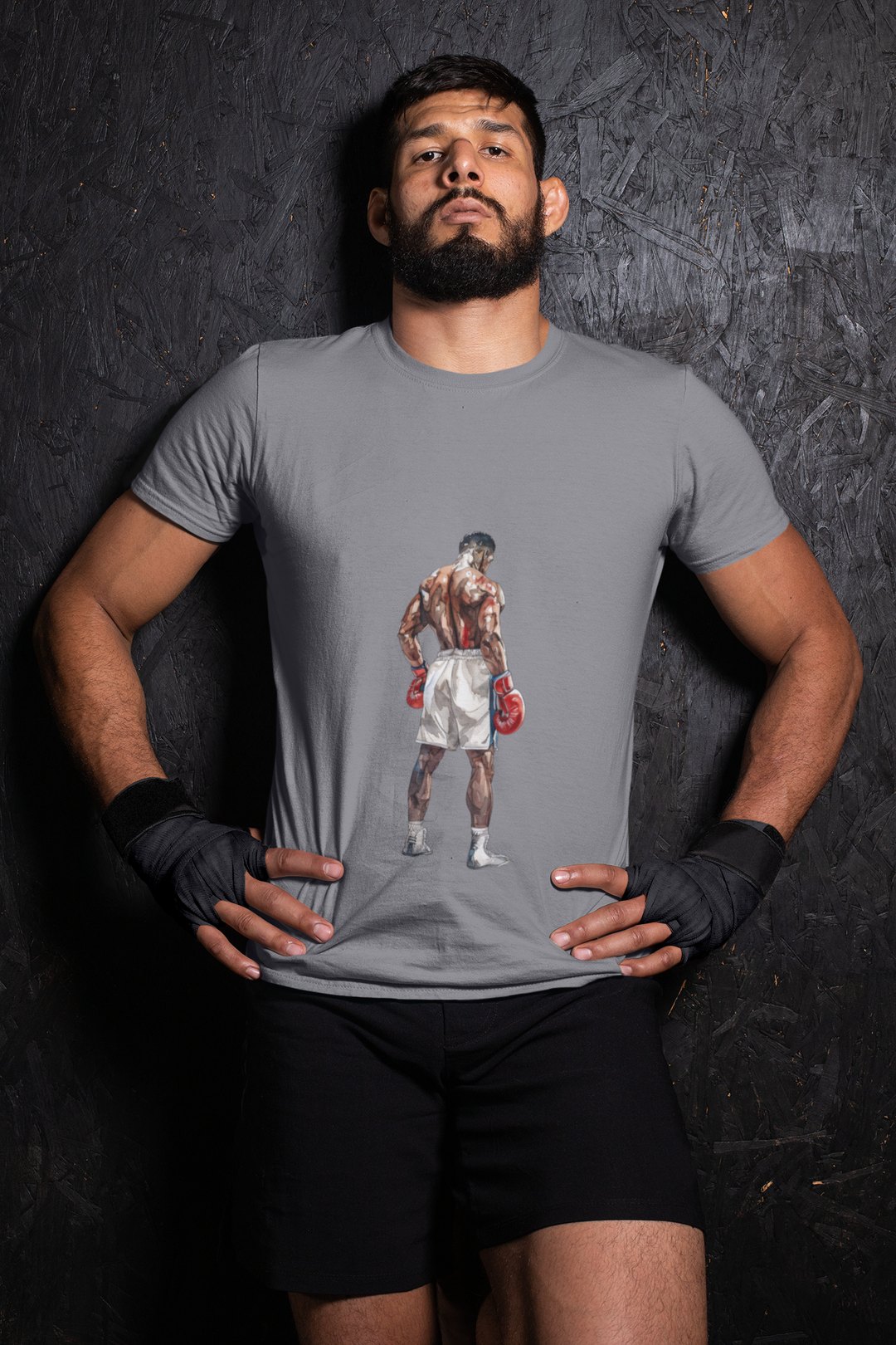 Boxer Red Gloves Defensive Stance boxing t-shirt in grey, wrestler shot