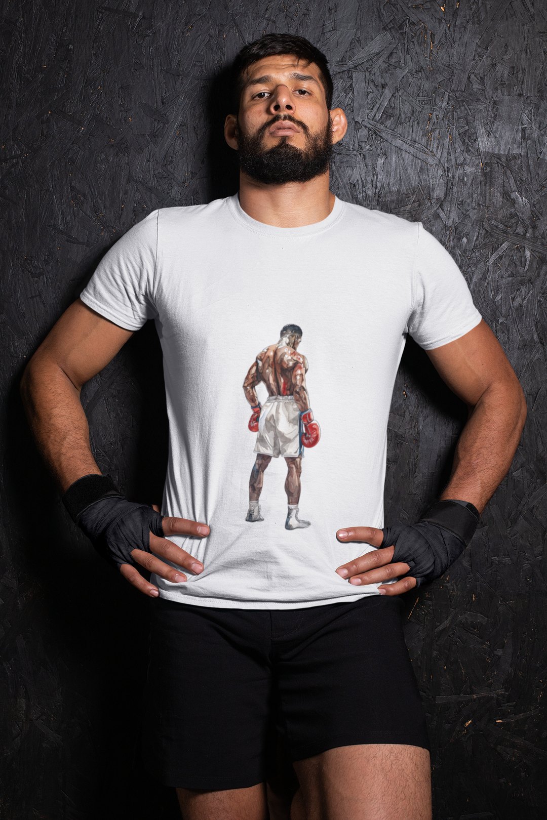 Boxer Red Gloves Defensive Stance boxing t-shirt in white, wrestler shot
