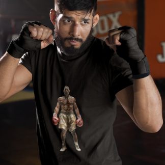 Boxer Yellow Gloves Standing boxing t-shirt in black, sparring shot