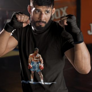 Boxer Blue Shorts Guard Up boxing t-shirt in black, sparring shot