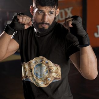 Gold Championship Belt Centre Jewel boxing t-shirt in black, sparring shot