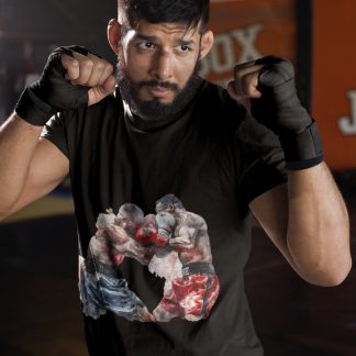 Boxers Close Combat Heads Together boxing t-shirt in black, sparring shot