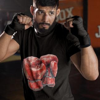 Red Boxing Gloves Large Pair boxing t-shirt in black, sparring shot