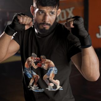 Boxers Blue Red Sparring Close boxing t-shirt in black, sparring shot