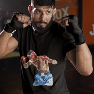 Boxer Blue Shorts Training Action boxing t-shirt in black, sparring shot