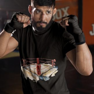 Boxing Ring Corner Ropes Close boxing t-shirt in black, sparring shot