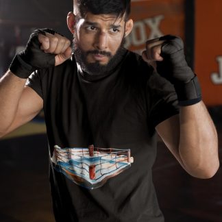 Boxing Ring Overhead View boxing t-shirt in black, sparring shot