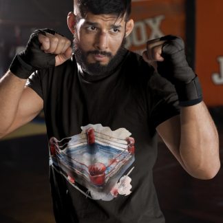 Boxing Ring Red Ropes Close boxing t-shirt in black, sparring shot