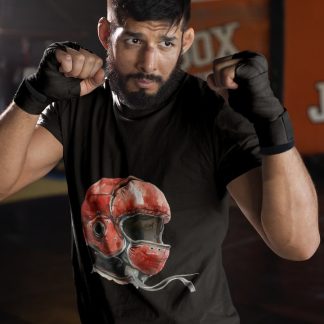 Red Boxing Headgear Front View boxing t-shirt in black, sparring shot