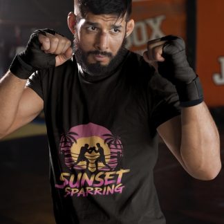 Retro Sunset Boxers Palm boxing t-shirt in black, sparring shot