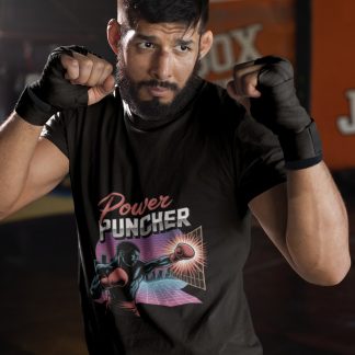 Power Puncher Retro Logo boxing t-shirt in black, sparring shot