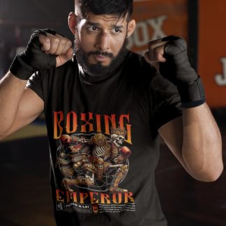 Boxing Emperor Skeleton King boxing t-shirt in black, sparring shot