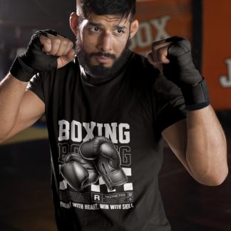 Boxing Streetwear Checkered boxing t-shirt in black, sparring shot