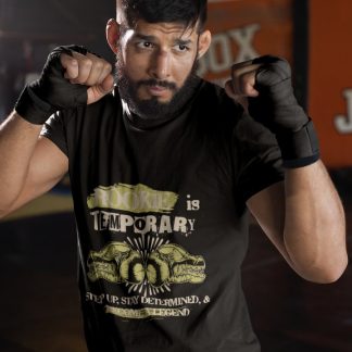 Rookie Is Temporary Motivation boxing t-shirt in black, sparring shot