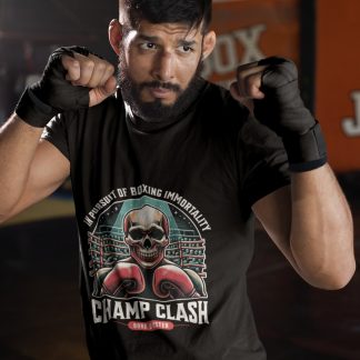 Champ Clash Boxing Crowd boxing t-shirt in black, sparring shot