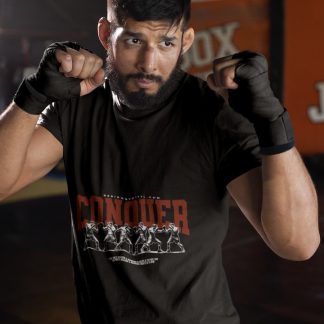 Conquer Skeleton Boxer boxing t-shirt in black, sparring shot