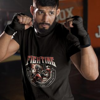 Fighting Champion Red boxing t-shirt in black, sparring shot