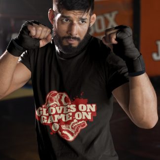 Gloves On Game On boxing t-shirt in black, sparring shot