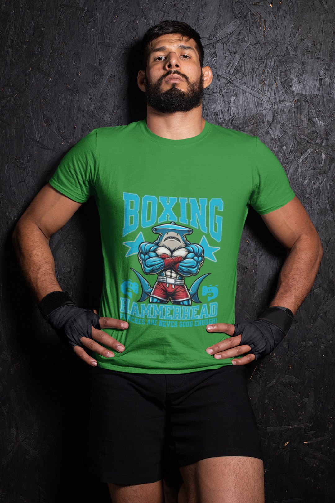 Hammerhead Shark Boxing Fighter boxing t-shirt in forest green, wrestler shot