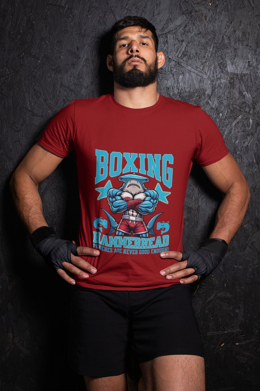 Hammerhead Shark Boxing Fighter boxing t-shirt in red, wrestler shot