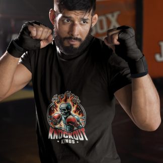 Knockout Kings boxing t-shirt in black, sparring shot