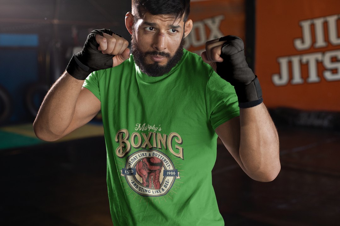 Murphys Boxing Sports boxing t-shirt in forest green, sparring shot